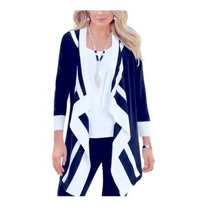 Monroe & Main Navy and White Waterfall Beautiful Open-Front Cardigan NEW